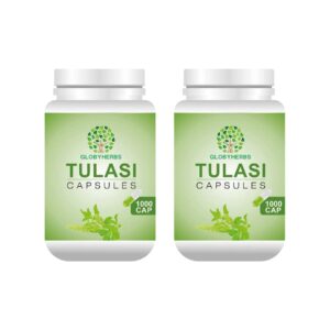 GLOBYHERBS 100% Natural Tulsi Leaf/Leaves/Ocimum Sanctum/Holy Basil Capsule For Health, Lungs, Brain,Skin And Hair Health Capsules 1000’s (Pack of 2)