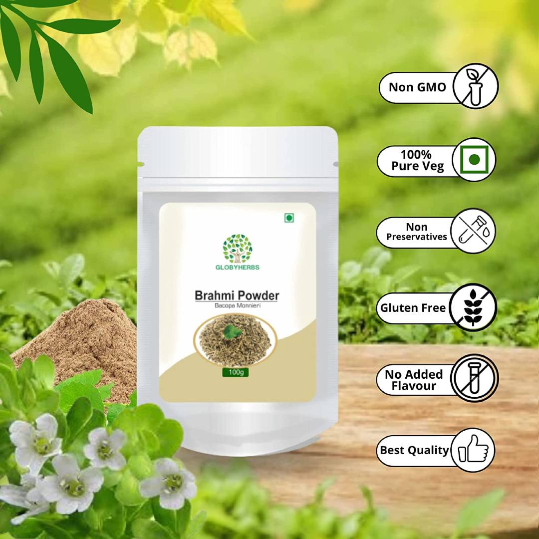 GLOBYHERBS Brahmi Powder for Improved Brain Function, Insomnia Relief, Skin Health, and High Blood Pressure Control (2) GLOBYHERBS Brahmi Powder for Improved Brain Function, Insomnia Relief, Skin Health, and High Blood Pressure Control