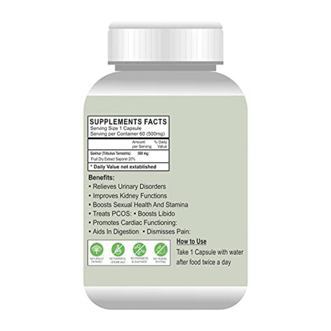 GLOBYHERBS Gokhru (Tribulus Terrestris) Capsules 60's (Pack of 2) For Adults Unisex Use For better Mental & Physical Health (2) GLOBYHERBS Gokhru (Tribulus Terrestris) Capsules 60's (Pack of 2) For Adults Unisex Use For better Mental & Physical Health