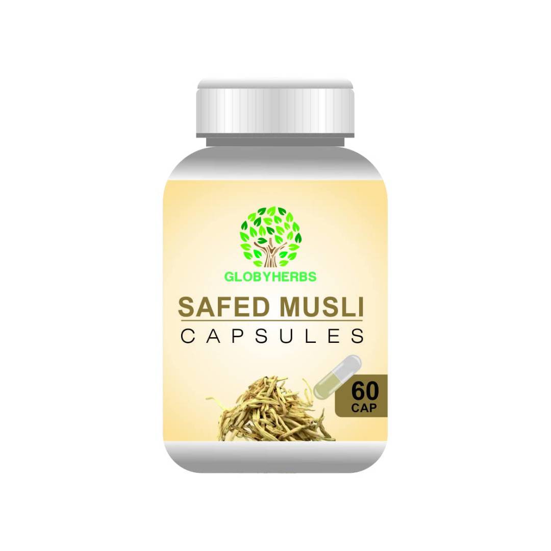 GLOBYHERBS Safed Musli Capsules For Better Muscle Mass, Enhances Sports Performance, Promotes Healthy Bones & Joints, Boosts Energy & Immunity (60's)