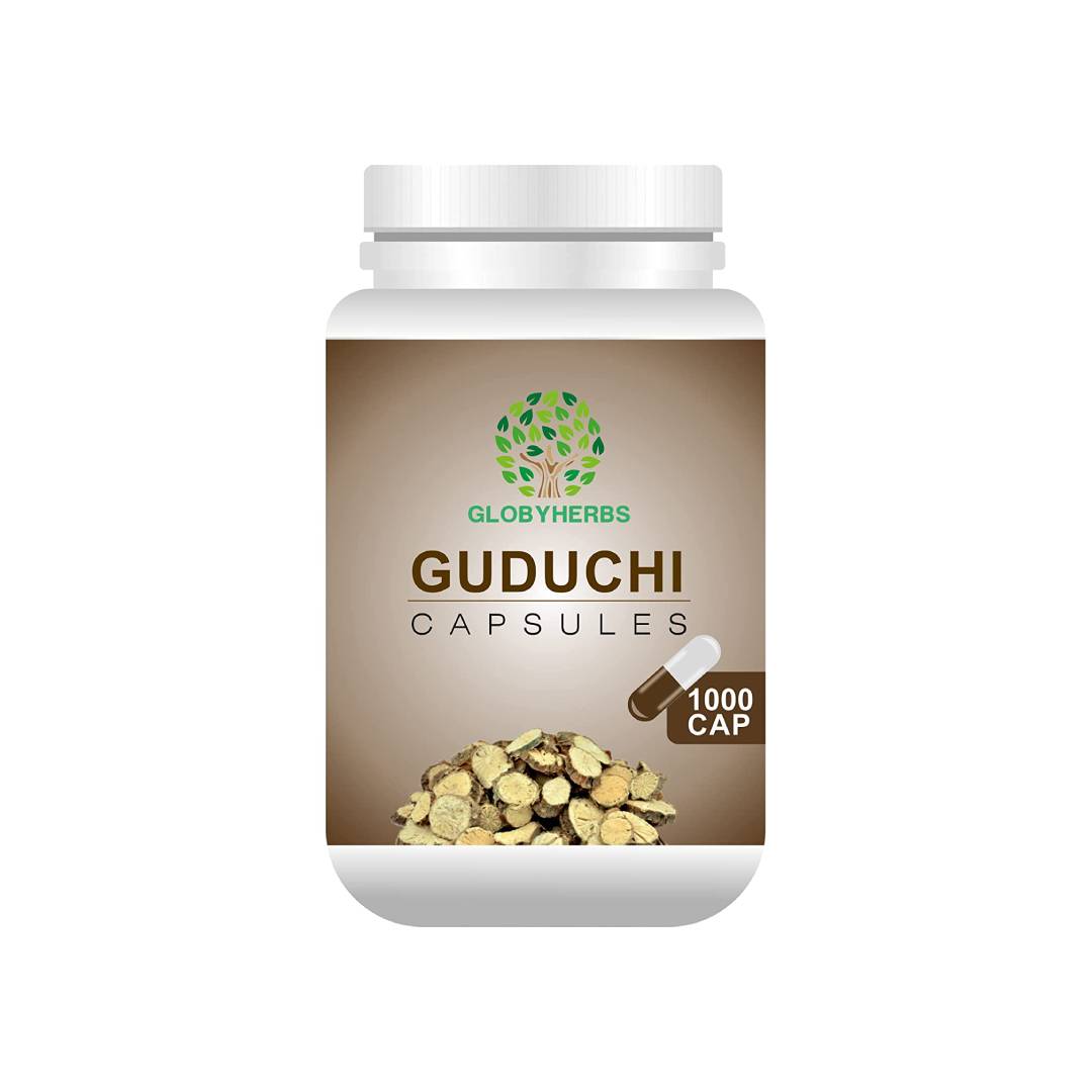 GLOBYHERBS Giloy Guduchi (Tinospora Cordifolia) Natural Giloy Extract Antioxidant Properties Immunity Booster Health & Wellness GLOBYHERBS Pure Natural Giloy/Guduchi (Tinospora Cordifolia) Natural Giloy Extract, Antioxidant Properties, Immunity Booster, Health And Wellness Capsule 60's (Pack of 2)