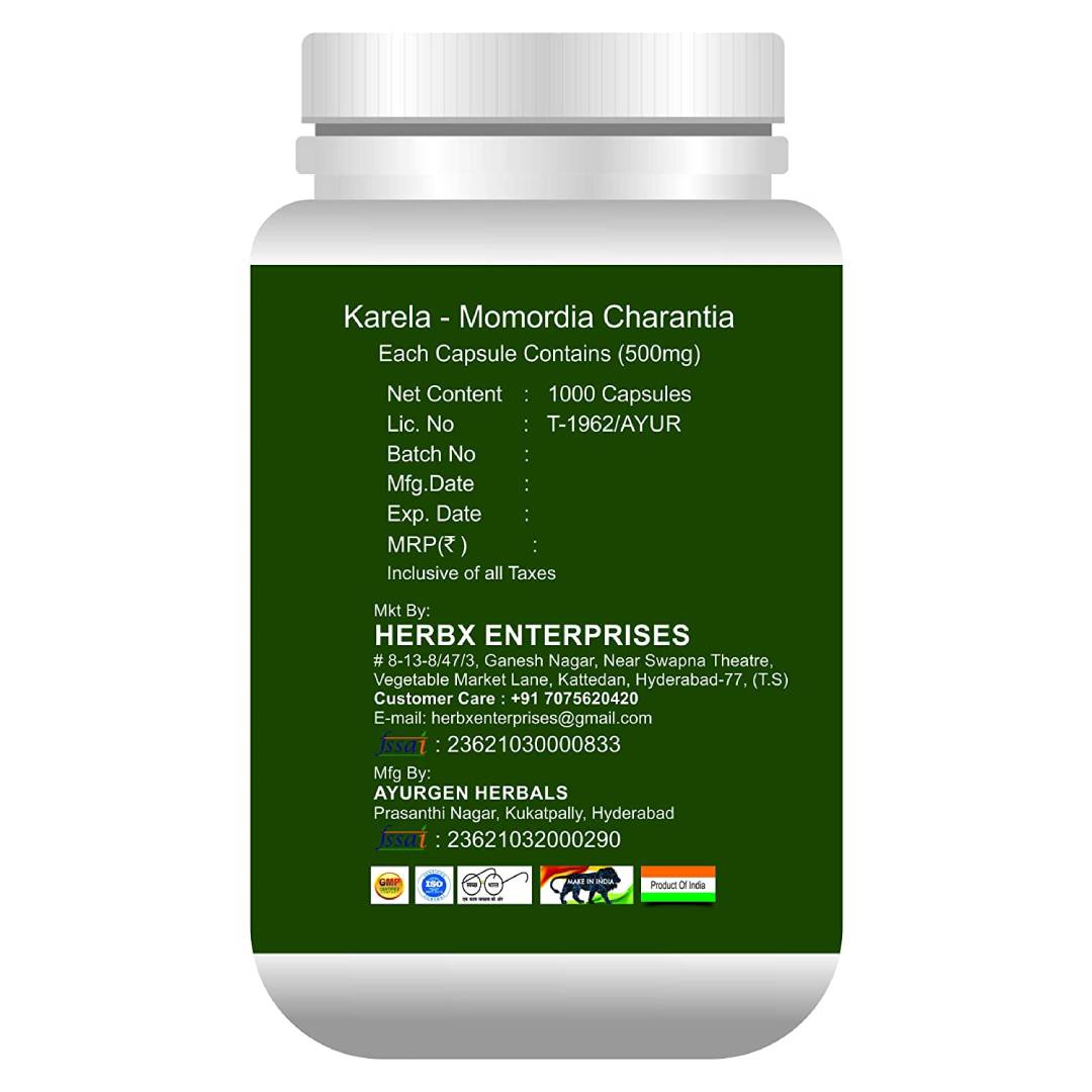 GLOBYHERBS Pure Natural Karela Capsule 1000's For Unisex Use for Better health and Immune System (1) GLOBYHERBS Pure Natural Karela Capsule 1000's For Unisex Use for Better health and Immune System