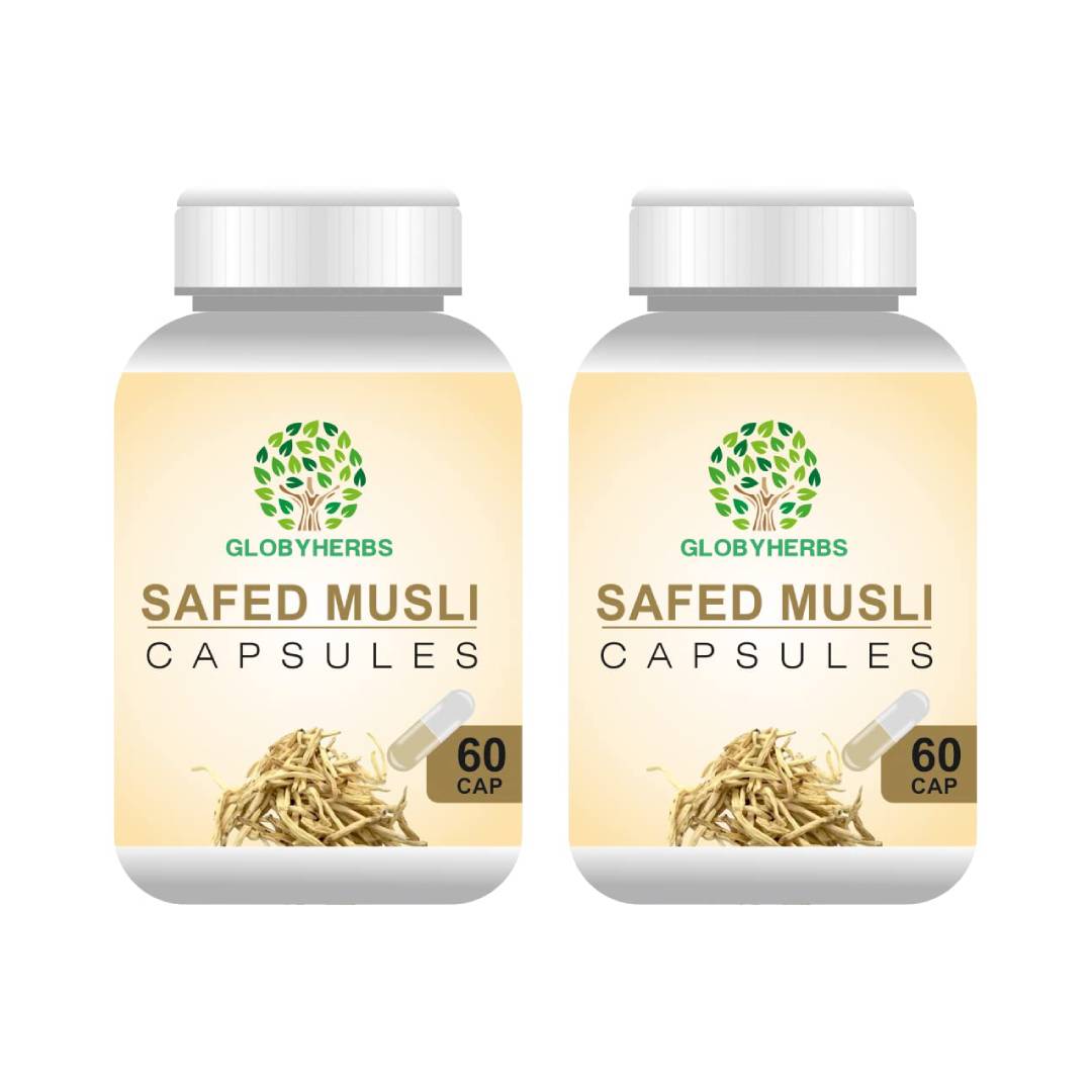 GLOBYHERBS Safed Musli Plus Capsules For Better Muscle Mass, Enhances Sports Performance, Promotes Healthy Bones & Joints, Boosts Energy & Immunity (60's (Pack of 2)) GLOBYHERBS Safed Musli Plus Capsules For Better Muscle Mass, Enhances Sports Performance, Promotes Healthy Bones & Joints, Boosts Energy & Immunity (60's (Pack of 2))