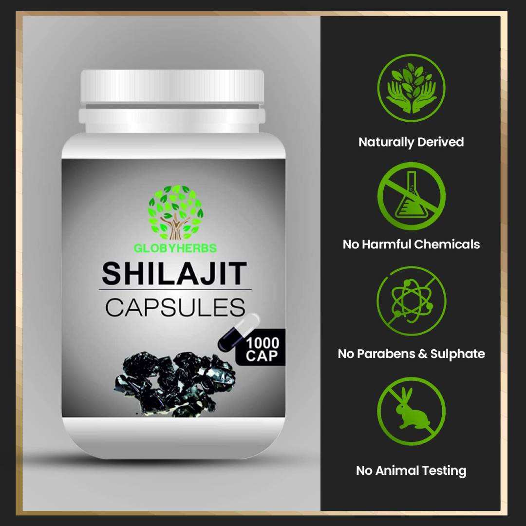 GLOBYHERBS Shilajit Capsule for Overall Health & Immunity,Shilajit, Capsule for Men_Ayurvedic Capsules for Strength & Power_Energy Booster Capsules. (1000's) (2) GLOBYHERBS Shilajit Capsule for Overall Health & Immunity,Shilajit, Capsule for Men/Ayurvedic Capsules for Strength & Power/Energy Booster Capsules. (1000's)